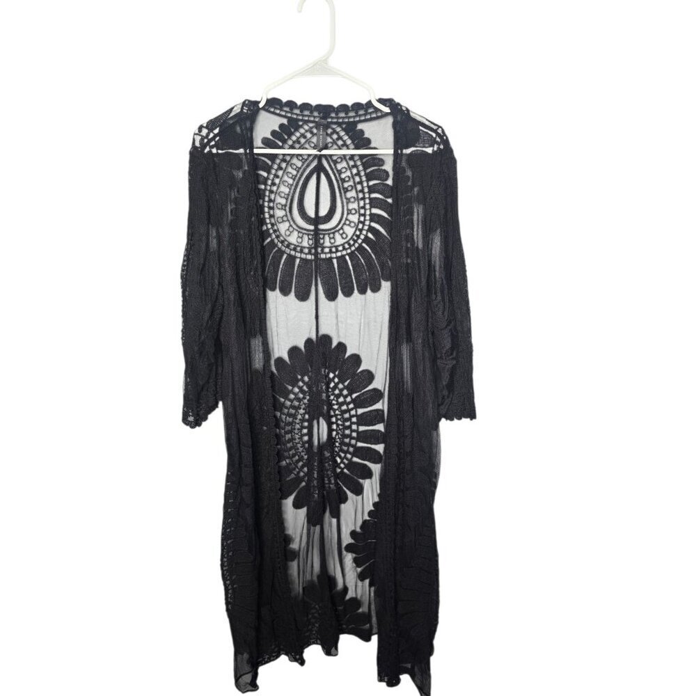 Black Witchy Dark Boho Embroidered Mesh Kimono Lane Bryant